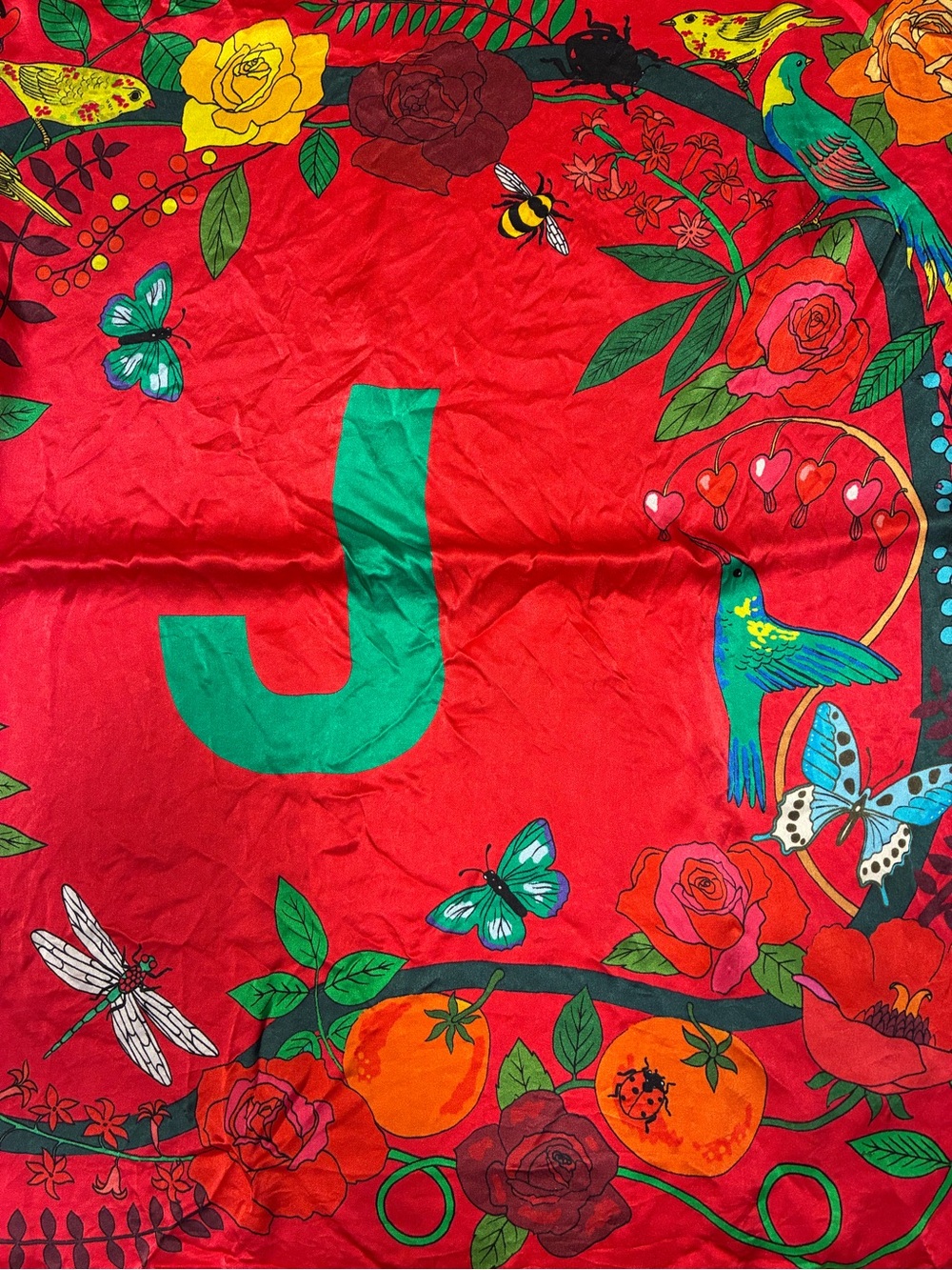 Anthropologie Karen Mabon 100% Silk J Printed Square Scarf Birds Flowers - Picture 4 of 9